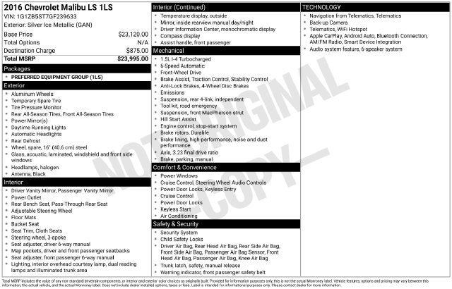 2016 Chevrolet Malibu LS 1LS