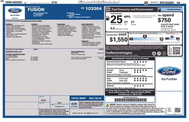 2019 Ford Fusion S
