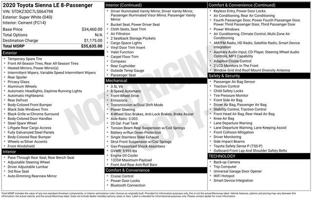 2020 Toyota Sienna LE 8 Passenger